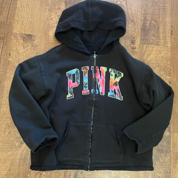 PINK Victoria's Secret Jackets & Blazers - PINK by Victoria’s Secret full zip hooded jacket Sz medium Sherpa